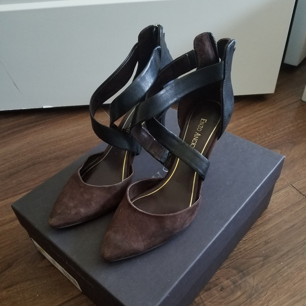 Enzo Angiolini black/purple strap heels